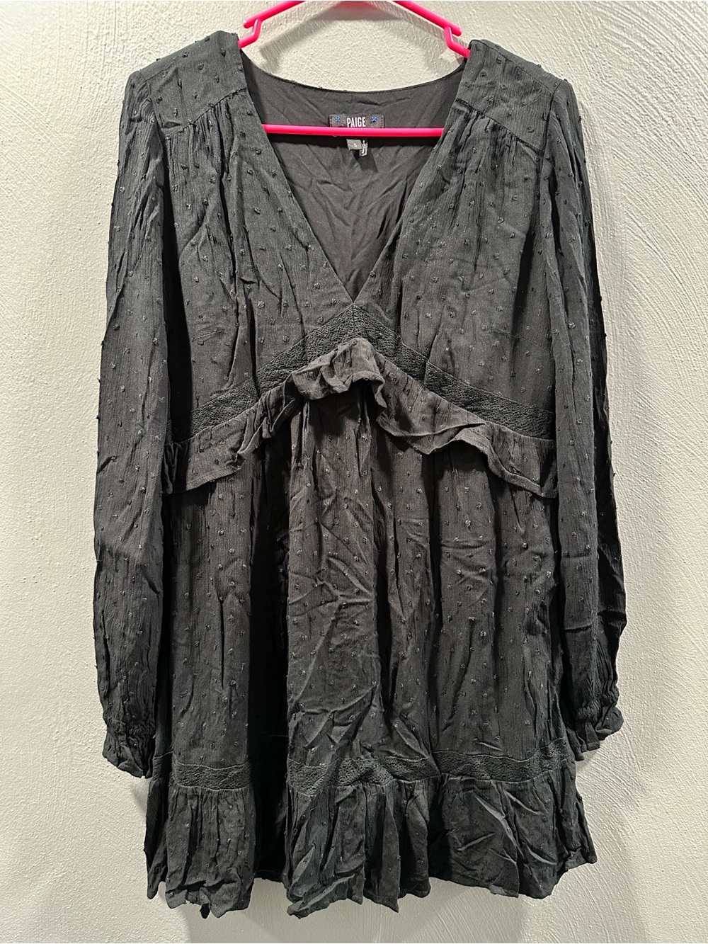 PAIGE Black Long-Sleeve V-Neck Ruffle Peplum Dress